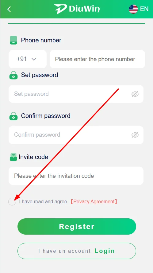 Check - I have read and agree to the Privacy agreement